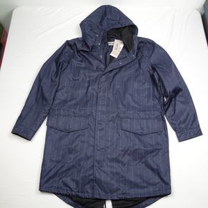 Kenneth Cole Reaction Long Windbreaker Men S Full Zip Blue Hooded Striped Lined